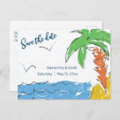Persoonlijke Schat strand met palmboom Aankondigingskaart (Voorkant / Achterkant)