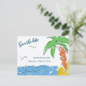 Persoonlijke Schat strand met palmboom Aankondigingskaart (Staand voorkant)