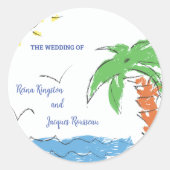 Persoonlijke schat strand met palmboom ronde sticker (Voorkant)