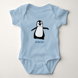 Persoonlijke schattige babyblauwe pinguïn afbeeldi romper