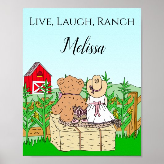 Persoonlijke Schattige Cowgirl en Teddybeer op Ran Poster (Voorkant)