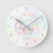 Persoonlijke schattige eenhoornmeisjes regenboog ronde klok (Voorkant)