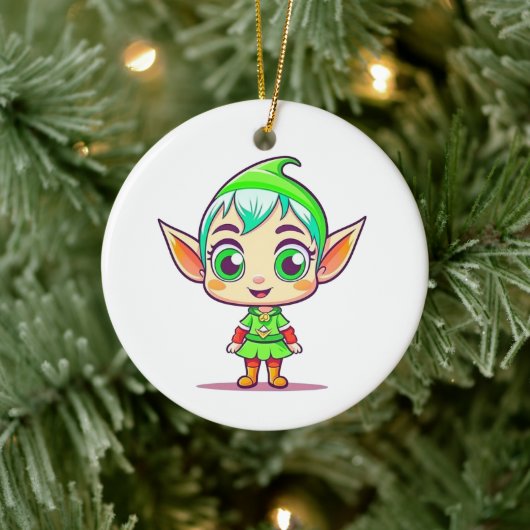 Persoonlijke Schattige Elf Kerst Keramisch Ornament (Boom)