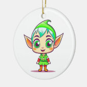 Persoonlijke Schattige Elf Kerst Keramisch Ornament (Links)