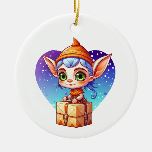 Persoonlijke Schattige Elf Kerstmis Keramisch Ornament (Voorkant)