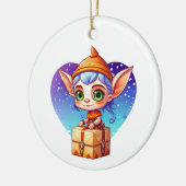 Persoonlijke Schattige Elf Kerstmis Keramisch Ornament (Links)