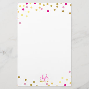 PERSOONLIJKE schattige gouden  roze confetti Briefpapier