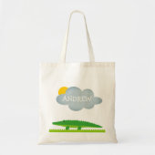 Persoonlijke schattige groene krokodille canvas ta tote bag (Voorkant)