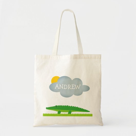 Persoonlijke schattige groene krokodille canvas ta tote bag (Voorkant)