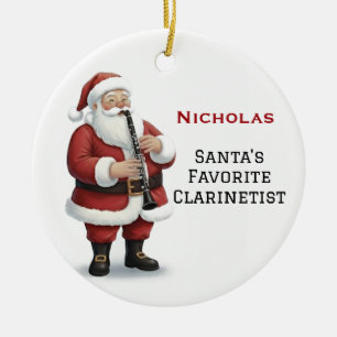 Persoonlijke schattige kerstman die klarinet speel keramisch ornament