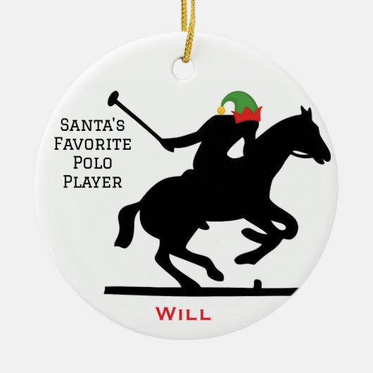 Persoonlijke Schattige Kerstman Elf Speelt Polo Keramisch Ornament (Voorkant)