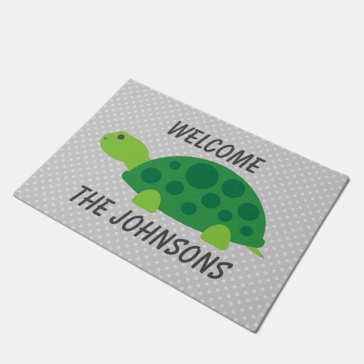 Persoonlijke schattige schildpadpolkadot welkom de deurmat (Schuin)