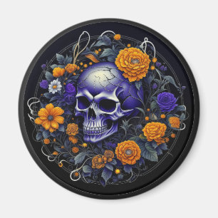 Persoonlijke schedel en oranje bloemen AI-kunst Magneet