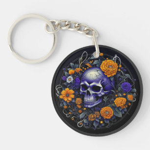 Persoonlijke Schedel en Sinaasappel Bloemen AI-kun Sleutelhanger
