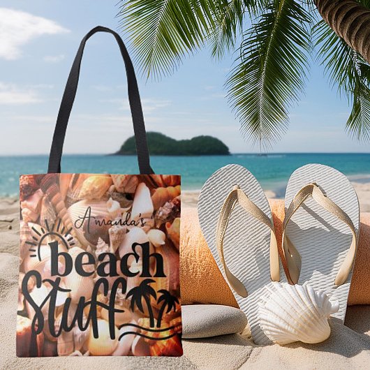 Persoonlijke schelpen "Strand spullen" Tote Bag