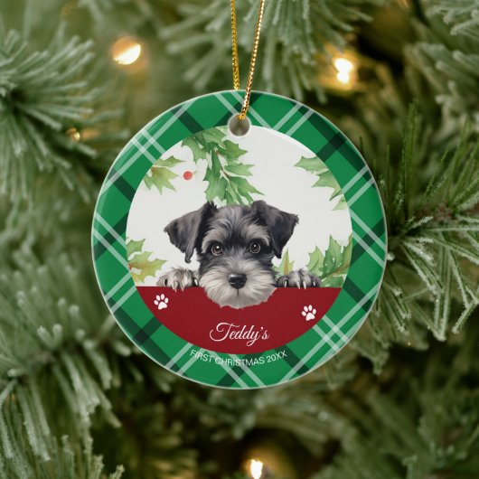Persoonlijke Schnauzer Eerste Kerstmis Keramisch Ornament (Boom)