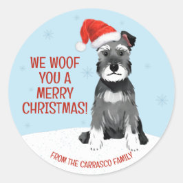 Persoonlijke Schnauzer met Kerstman Hoed Kerstmis  Ronde Sticker