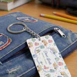 Persoonlijke schoolbus-sleutelhanger, naam en klas sleutelhanger