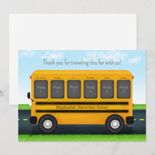 Persoonlijke schoolbus voor schoolvrienden 6 foto' bedankkaart (Voorkant / Achterkant)