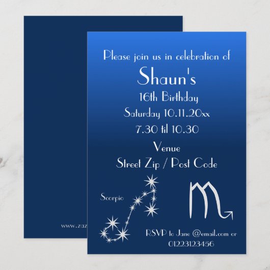Persoonlijke Schorpioen Zodiac Party Uitnodiging (Voorkant / Achterkant)