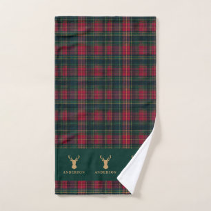 Persoonlijke Schotse Ruit Herten Kerst Familie Handdoek