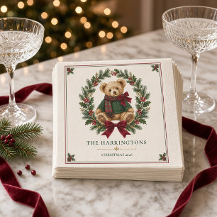 Persoonlijke Schotse Tartan Teddibeer Crest Kerstm Servet