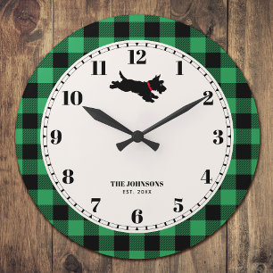 Persoonlijke Scottie-hond Buffalo Plaid Groen Grote Klok