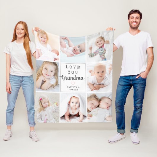 Persoonlijke Script Love You Grandma 8 Foto Fleece Deken (In situ)