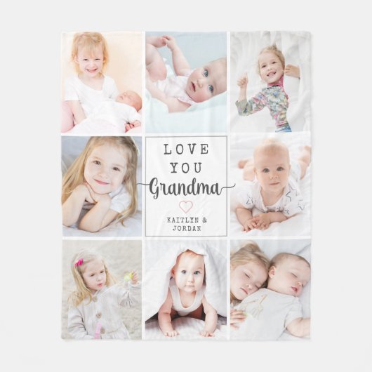 Persoonlijke Script Love You Grandma 8 Foto Fleece Deken (Voorkant)