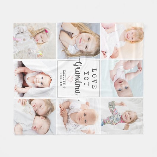 Persoonlijke Script Love You Grandma 8 Foto Fleece Deken (Voorkant (Horizontaal))
