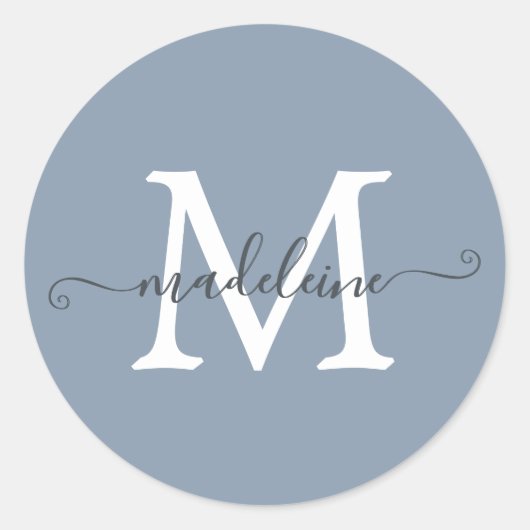 Persoonlijke Script Naam Monogram Stof Blauw Ronde Sticker (Voorkant)