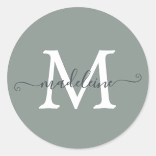 Persoonlijke Script Naam Monogram Stof Groen Ronde Sticker