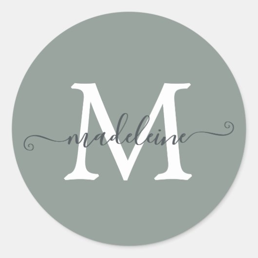 Persoonlijke Script Naam Monogram Stof Groen Ronde Sticker (Voorkant)