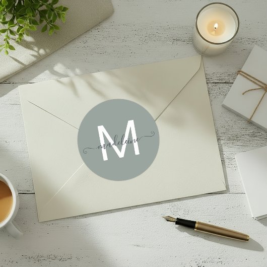 Persoonlijke Script Naam Monogram Stof Groen Ronde Sticker