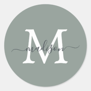 Persoonlijke Script Naam Monogram Stof Groen Ronde Sticker