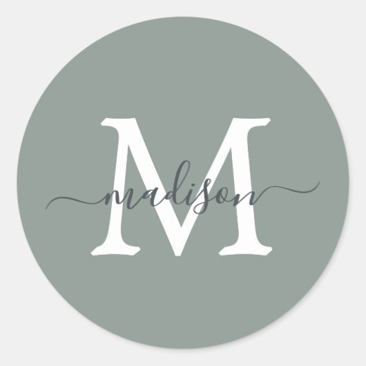Persoonlijke Script Naam Monogram Stof Groen Ronde Sticker (Voorkant)