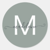 Persoonlijke Script Naam Monogram Stof Groen Ronde Sticker (Voorkant)