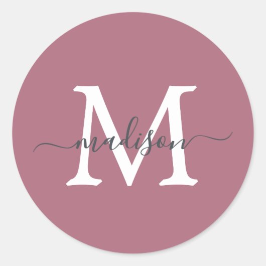 Persoonlijke Script Naam Monogram Stof Roze Ronde Sticker (Voorkant)
