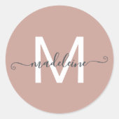 Persoonlijke Script Naam Monogram Stof Roze Ronde Sticker (Voorkant)