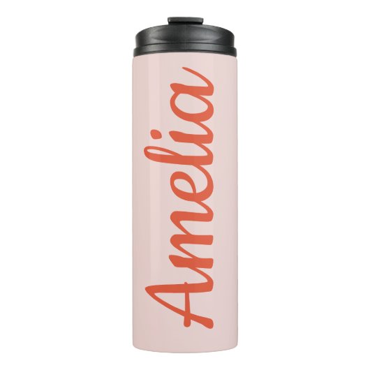 Persoonlijke Script Naam Roze Rood Bruiloftsgesche Thermosbeker (Voorkant)