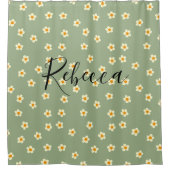 Persoonlijke scriptnaam Cute Daisy-patroon Groen Douchegordijn (Voorkant)