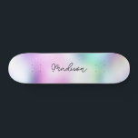 Persoonlijke scriptnaam Cute Girly Skateboard<br><div class="desc">U kunt dit kleurrijke Skateboard eenvoudig personaliseren op het moderne Cute Holographic Rainbow Pastel Gradiënt abstract ontwerp met uw aangepaste naam in elegant calligrafielettertype. Voeg jouw naam toe,  kies doopvont,  verander grootte en positie,  voeg klusje,  foto's en vormen toe.</div>