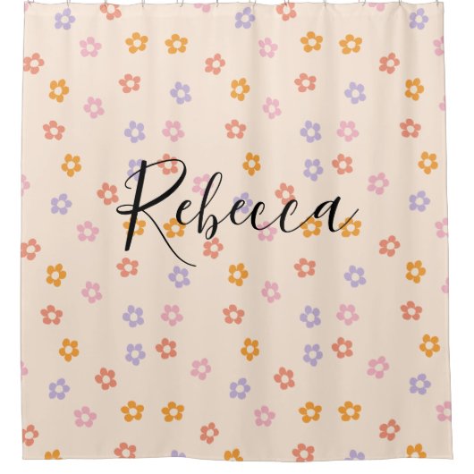 Persoonlijke scriptnaam gekleurd madeliefjespatroo douchegordijn (Voorkant)