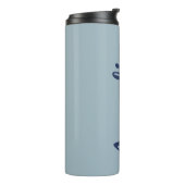 Persoonlijke scriptnaam lichtblauwe bruiloftfavori thermosbeker (Gedraaid links)