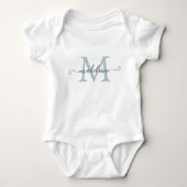 Persoonlijke scriptnaam monogram babyblauw romper (Voorkant)