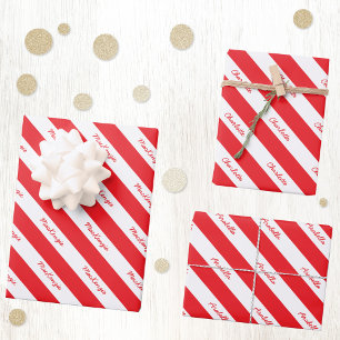 Persoonlijke scriptnaam rood witte snoepstreep inpakpapier vel