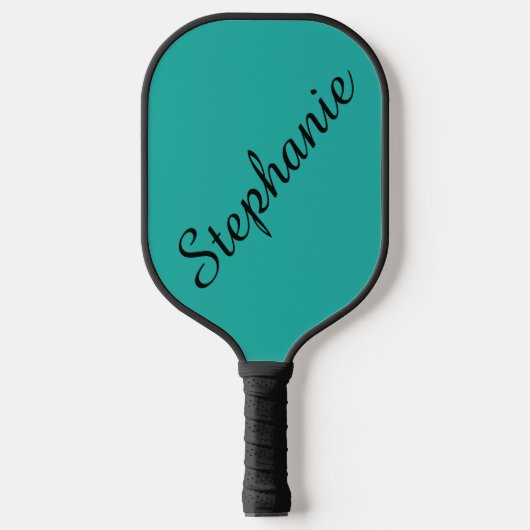 Persoonlijke scriptnaam Turquoise en Black Pickleball Paddle (Voorkant)