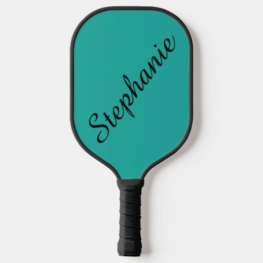 Persoonlijke scriptnaam Turquoise en Black Pickleball Paddle (Achterkant)