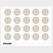Persoonlijke scriptnaammonogram warm beige ronde sticker (Vel)