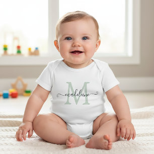 Persoonlijke scriptnaammonogram zachte groene kleu romper